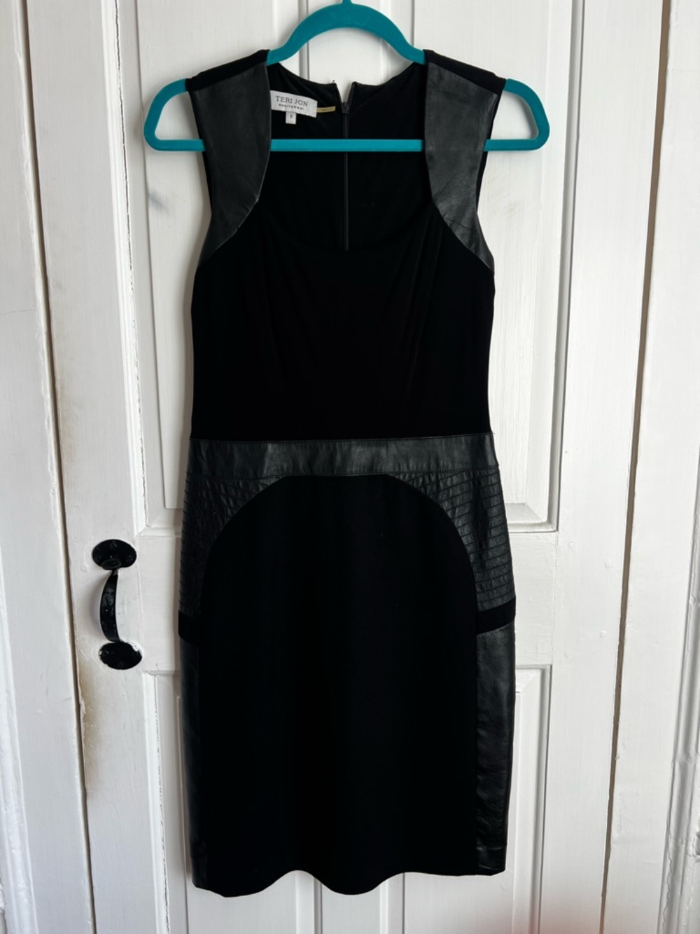 Teri Jon Black Leather Panel Sheath Dress